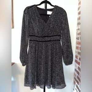 Gal Meets Glam Skylar Flocked Chiffon Sleeve Dress In Black Multi NWT | size 2